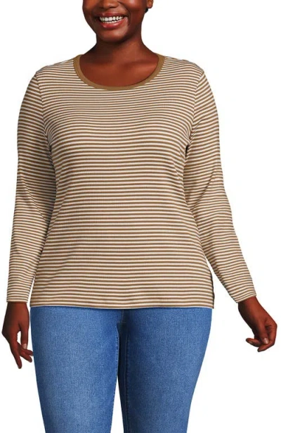 Lands' End Plus Size Long Sleeve Micro Rib T-shirt In Brown