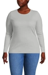 Lands' End Plus Size Long Sleeve Micro Rib T-shirt In Gray