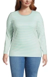 Lands' End Plus Size Long Sleeve Micro Rib T-shirt In Green