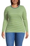 Lands' End Plus Size Long Sleeve Micro Rib T-shirt In Green