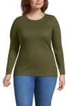 Lands' End Plus Size Long Sleeve Micro Rib T-shirt In Green