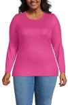 Lands' End Plus Size Long Sleeve Micro Rib T-shirt In Pink