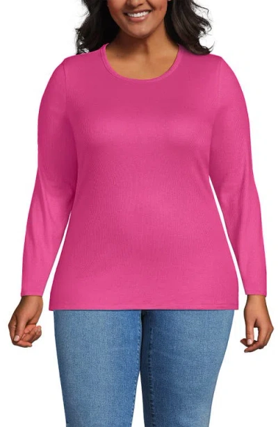 Lands' End Plus Size Long Sleeve Micro Rib T-shirt In Pink