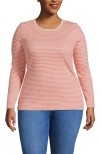 Lands' End Plus Size Long Sleeve Micro Rib T-shirt In Pink