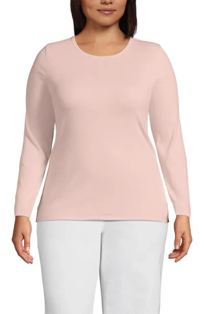Lands' End Plus Size Long Sleeve Micro Rib T-shirt In Pink
