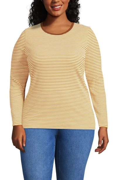 Lands' End Plus Size Long Sleeve Micro Rib T-shirt In Yellow