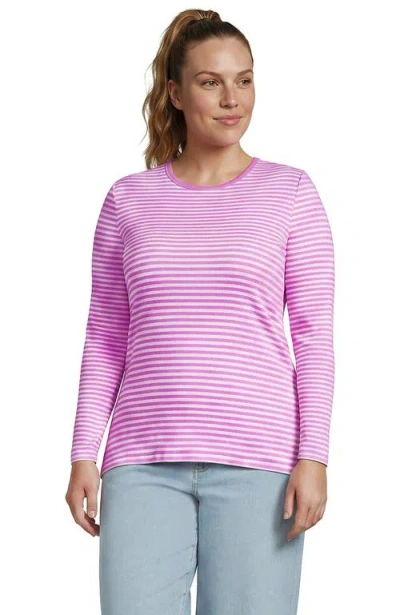 Lands' End Plus Size Long Sleeve Micro Rib T-shirt In Purple