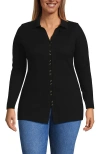 Lands' End Long Sleeve Polished Rib Button Through Tunic Shirt In Black