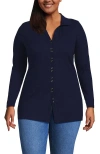 Lands' End Long Sleeve Polished Rib Button Through Tunic Shirt In Deep Sea Navy
