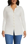 Lands' End Long Sleeve Polished Rib Button Through Tunic Shirt In Ivory