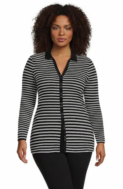 Lands' End Plus Size Long Sleeve Polished Rib Button Through Tunic Shirt In Gray
