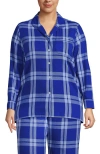 Lands' End Plus Size Long Sleeve Print Flannel Pajama Top In Blue