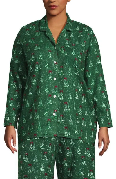 Lands' End Plus Size Long Sleeve Print Flannel Pajama Top In Green