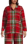 Lands' End Plus Size Long Sleeve Print Flannel Pajama Top In Red