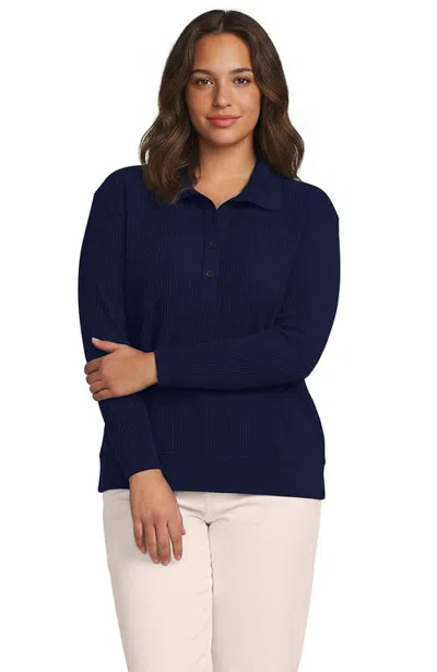 Lands' End Plus Size Long Sleeve Waffle Button Up Henley In Orange