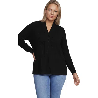 Lands' End Plus Size Long Sleeve Waffle Shawl Collar Henley In Black