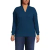 Lands' End Plus Size Long Sleeve Waffle Shawl Collar Henley In Blue