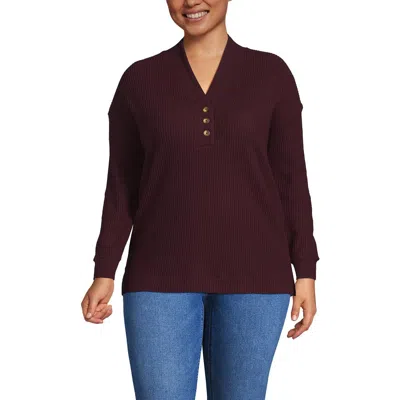 Lands' End Plus Size Long Sleeve Waffle Shawl Collar Henley In Brown
