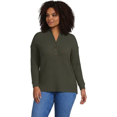 Lands' End Plus Size Long Sleeve Waffle Shawl Collar Henley In Gray