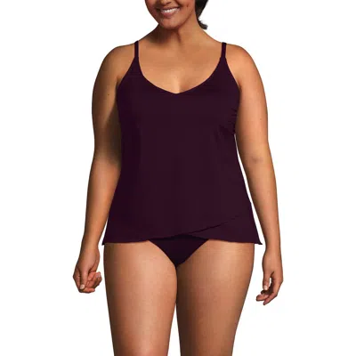 Lands' End Plus Size Dd-cup Chlorine Resistant V-neck Tulip Hem Tankini Swimsuit Top In Burgundy