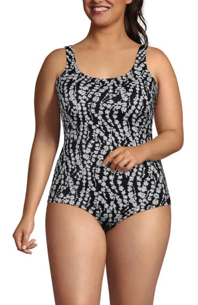 Lands' End Plus Size Mastectomy Scoop Neck Tugless One Piece Swimsuit In Blue
