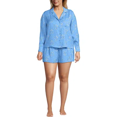 Lands' End Plus Size Matte Satin 2 Piece Pajama Set In Bermuda Blue Snow Drop Floral
