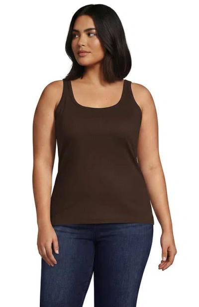 Lands' End Plus Size Micro Rib Go-to Layering Tank In Brown