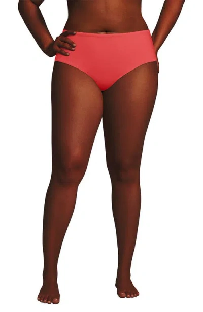 Lands' End Plus Size Mid Rise Classic Bikini Bottoms In Coral Bliss