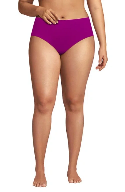 Lands' End Plus Size Mid Rise Classic Bikini Bottoms In Crimson Rose