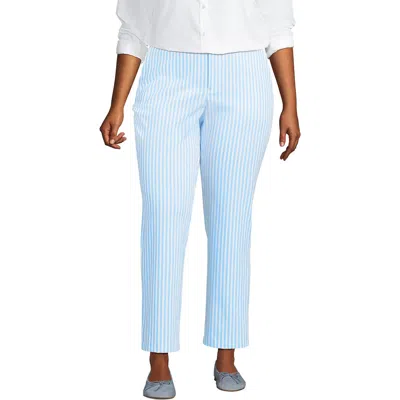 Lands' End Plus Size Mid Rise Classic Straight Leg Chino Ankle Pants In Blue