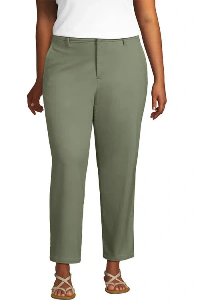 Lands' End Women's Plus Size Mid Rise Classic Straight Leg Chino Ankle Pants In Green