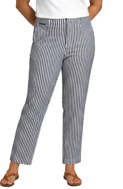 Lands' End Plus Size Mid Rise Classic Straight Leg Oxford Stripe Ankle Pants In Blue