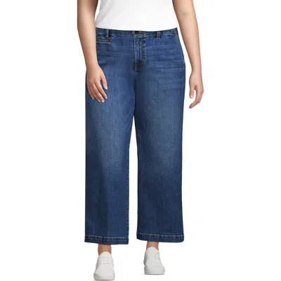 Lands' End Plus Size Mid Rise Denim Wide Leg Ankle Jeans In Indigo Tide Blue