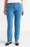 Lands' End Recover Mid Rise Straight Leg Blue Jeans In Hutton Blue Wash