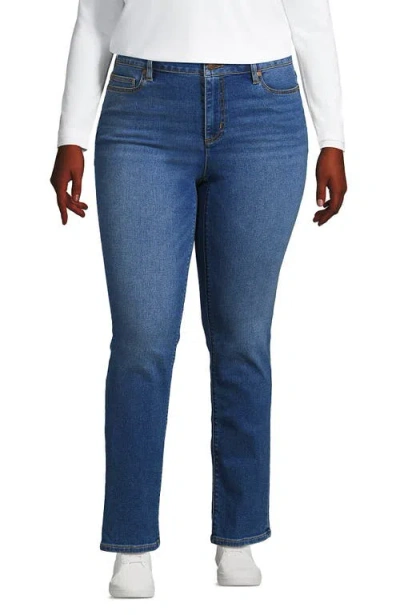 Lands' End Recover Mid Rise Straight Leg Blue Jeans In Indigo Tide Blue
