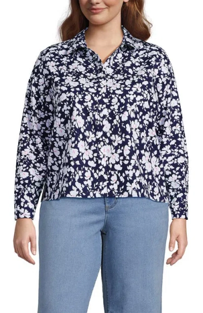 Lands' End Plus Size No Iron Boxy Cropped Shirt In Animal Print