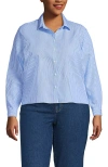 Lands' End Plus Size No Iron Boxy Cropped Shirt In Blue