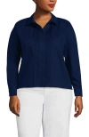 Lands' End Plus Size No Iron Boxy Cropped Shirt In Blue