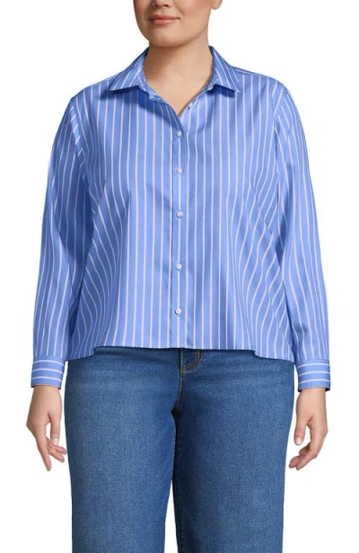 Lands' End Plus Size No Iron Boxy Cropped Shirt In Blue