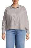 Lands' End Plus Size No Iron Boxy Cropped Shirt In Dark Jute Brown Mini Stripe