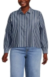 Lands' End Plus Size No Iron Boxy Cropped Shirt In Navy/white Dual Stripe