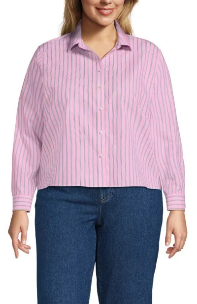 Lands' End Plus Size No Iron Boxy Cropped Shirt In Pink