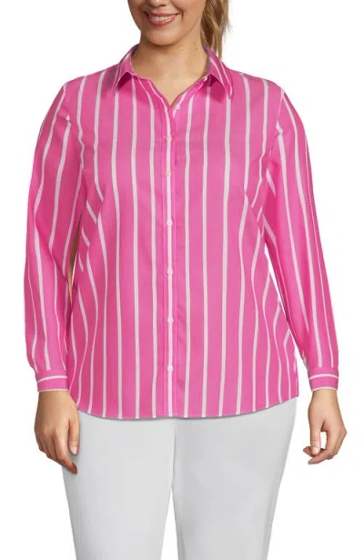 Lands' End Plus Size No Iron Button Front Shirt In Apple Blossom Classic Stripe