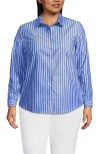 Lands' End Plus Size No Iron Button Front Shirt In Blue