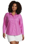 Lands' End Plus Size No Iron Button Front Shirt In Bright Pink Stripe