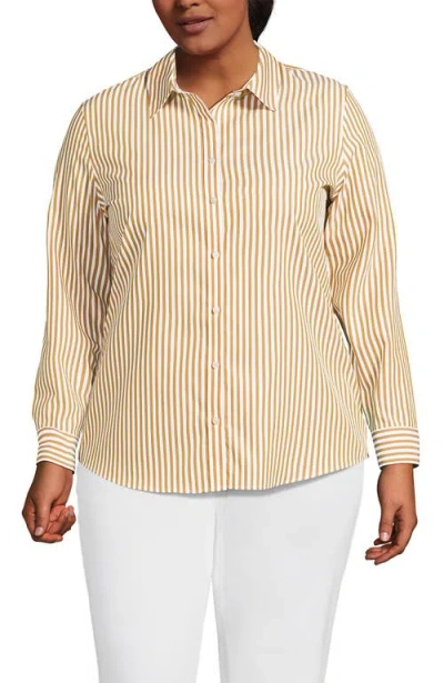 Lands' End Plus Size No Iron Button Front Shirt In Brown
