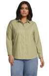 Lands' End Plus Size No Iron Button Front Shirt In Chartreuse Thin Stripe