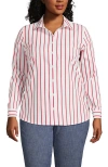 Lands' End Plus Size No Iron Button Front Shirt In Compass Red Wide Stripe