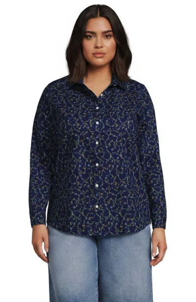 Lands' End Plus Size No Iron Button Front Shirt In Deep Sea Multi Floral Vine