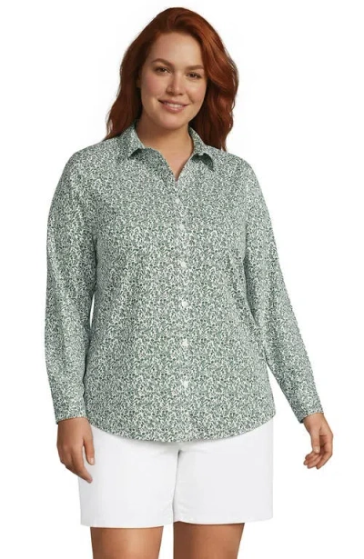 Lands' End Plus Size No Iron Button Front Shirt In Fresh Clover Pressed Flower